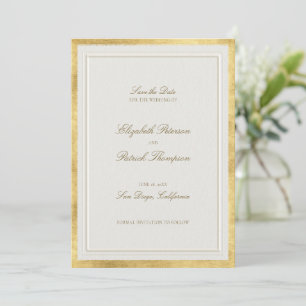 Modern Classic Formal Faux Gold Ecru Wedding Save The Date
