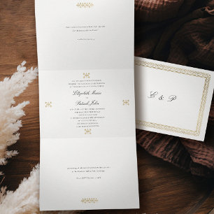 Modern Classic Formal Golden Lys Ivory Wedding Tri-Fold Invitation