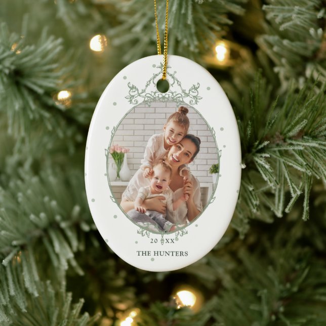 Modern Classic Frame 2 Photo Christmas Holiday Ceramic Tree Decoration (Tree)