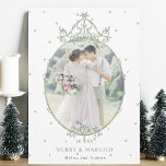 Modern Classic Frame Merry & Married Photo         Holiday Card<br><div class="desc">This flat christmas | holiday card features a simple sage green vintage frame with a photo. For more advanced customisation of this design,  please click the BLUE DESIGN TOOL BUTTON above!</div>