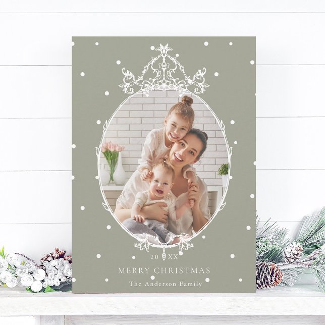 Modern Classic Frame Neutral Merry Christmas Photo Holiday Card (Creator Uploaded)
