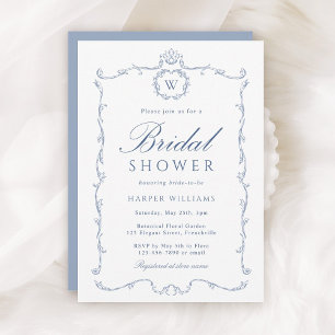 Modern Classic French Frame Bridal Shower Blue     Invitation
