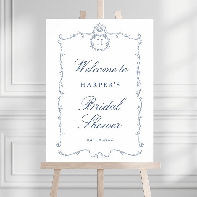 Modern Classic French Frame Wedding Dusty Blue Poster (Creator Uploaded)