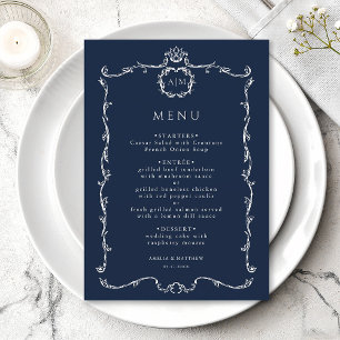 Modern Classic French Frame Wedding Navy Blue Menu