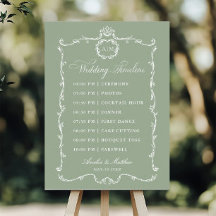 Modern Classic French Sage Green Wedding Timeline Poster
