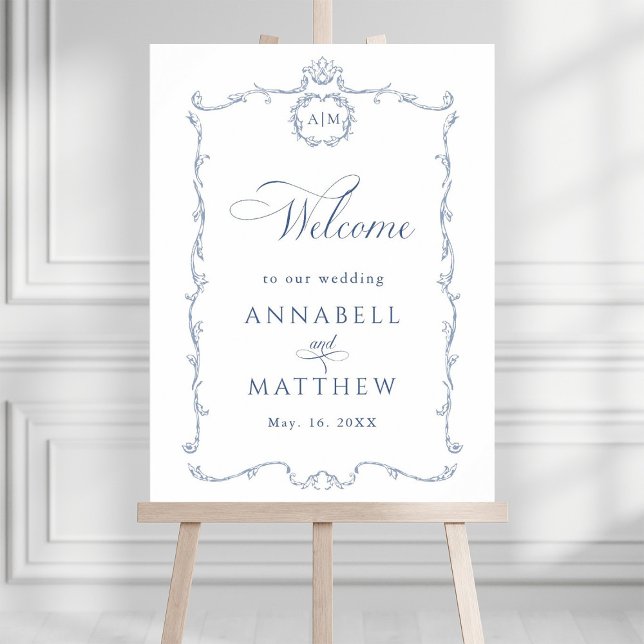 Modern Classic French Wedding Dusty Blue Welcome Poster (Creator Uploaded)