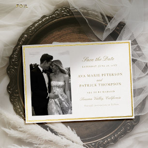 Modern Classic Gold Brush Photo Wedding Save Date