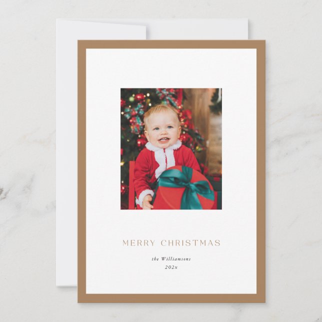 Modern Classic Gold Frame Christmas Photo Card (Front)