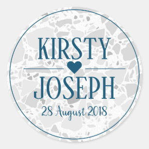 Modern Classic Gray Terrazzo Blue Wedding Sticker