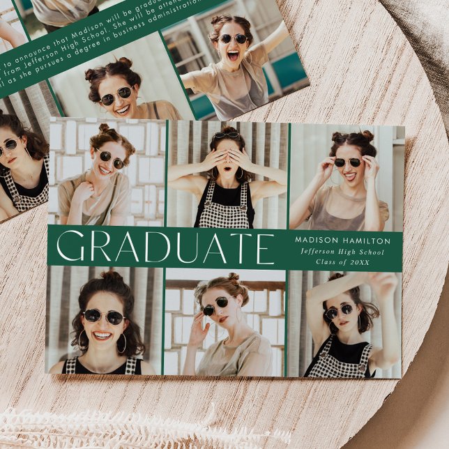 Modern Classic Green 12 Photo Graduation Announcement (Creator Uploaded)