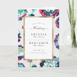 Modern classic green gold abstract floral wedding programme