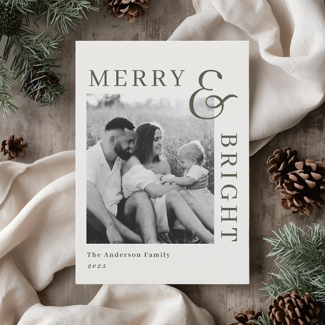 Modern Classic Green Typography Two Sided Photo Holiday Card (Creator Uploaded)