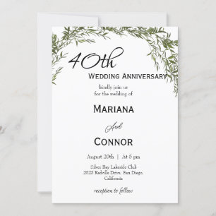 Modern Classic Greenery Wedding Anniversary Invitation