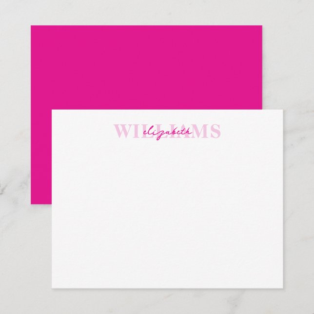 Modern Classic Hot Pink Handwritten Script 2 Name Card (Front/Back)