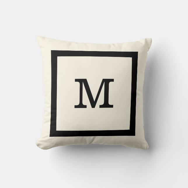 Modern Classic Ivory and Black Square and Monogram Cushion (Front)