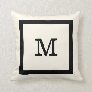 Modern Classic Ivory and Black Square and Monogram Cushion