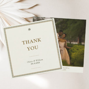 Modern Classic Ivory & Gold Wedding Photo Thank You Card