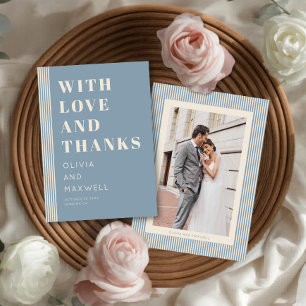 Modern Classic Love and Thanks Blue Striped Thank You Card