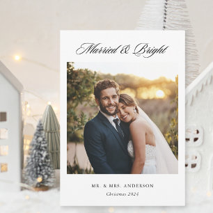 Modern Classic Married and Bright Photo Holiday Card