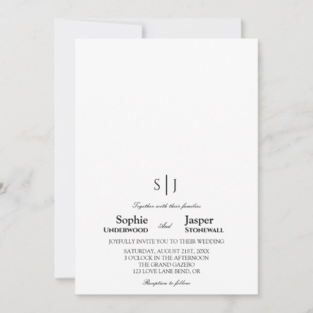 Modern Classic Minimalist Monogram Wedding Invitation (Front)