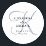 Modern Classic Monogram | Dusty Blue Wedding Classic Round Sticker<br><div class="desc">These elegant wedding stickers have a stylish dusty blue monogram,  and a white background.</div>