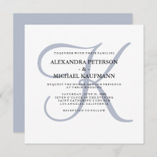 Modern Classic Monogram   Dusty Blue Wedding Invitation