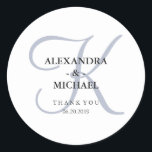 Modern Classic Monogram | Dusty Blue Wedding Round Sticker<br><div class="desc">These elegant wedding stickers have a stylish dusty blue monogram,  and a white background.</div>