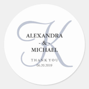 Modern Classic Monogram   Dusty Blue Wedding Round Sticker