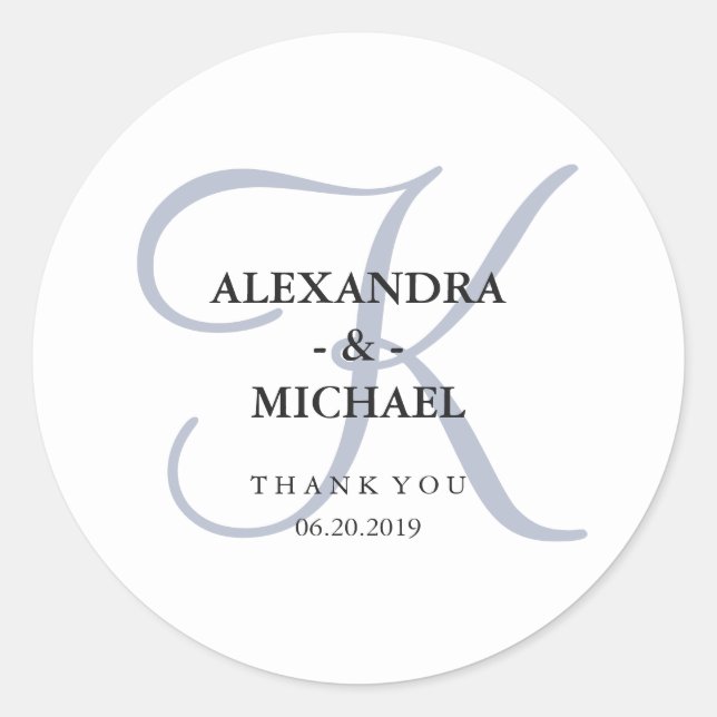 Modern Classic Monogram | Dusty Blue Wedding Round Sticker (Front)