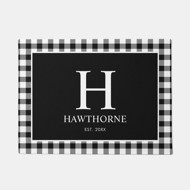 Modern Classic Monogram Gingham Plaid Doormat (Front)