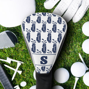Modern Classic Monogram Golf Bag Pattern Navy Blue Head Cover