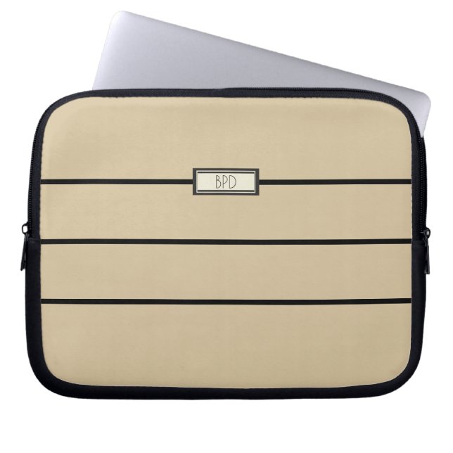 Modern Classic Monogrammed Initials Stylish Tan Laptop Sleeve (Front)