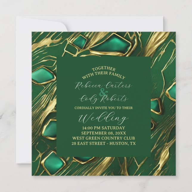 Modern Classic Moody Dark Emerald Green Wedding Invitation (Front)