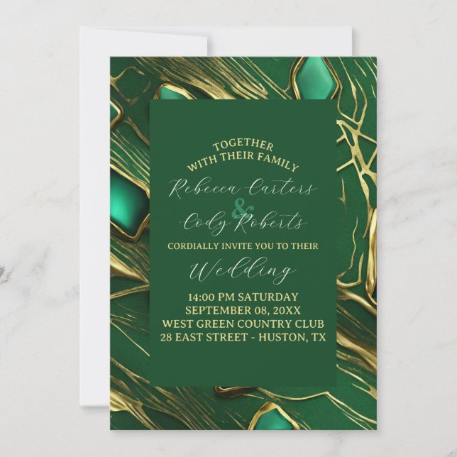 Modern Classic Moody Dark Emerald Green Wedding Invitation (Front)