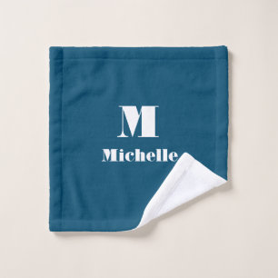 Modern Classic Name Initial Letter Solid Blue Wash Cloth