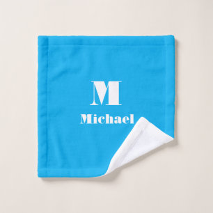 Modern Classic Name Initial Letter Solid Blue Wash Cloth