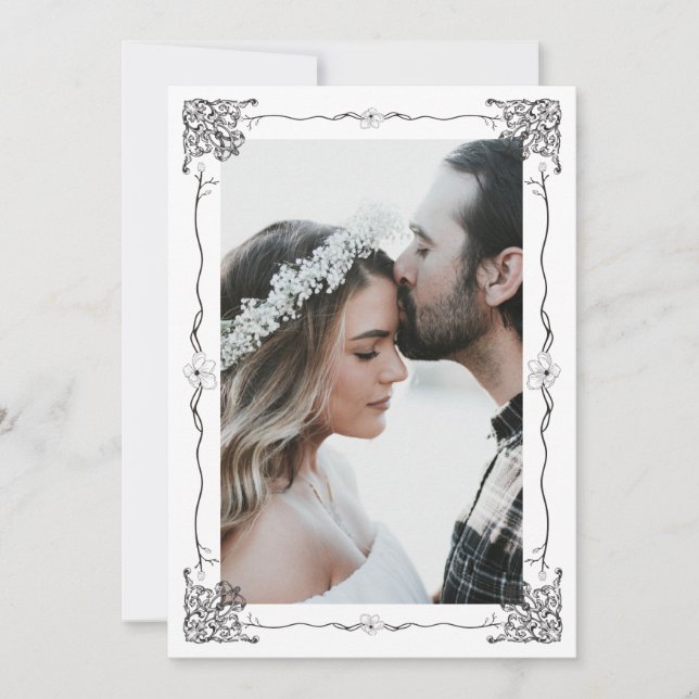 Modern classic one photo line ornament frame save the date (Front)