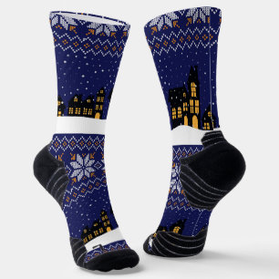 Modern classic ornament Christmas pattern navy Socks