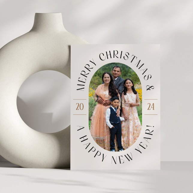 Modern Classic Oval Photo Christmas Card (Creator Uploaded)