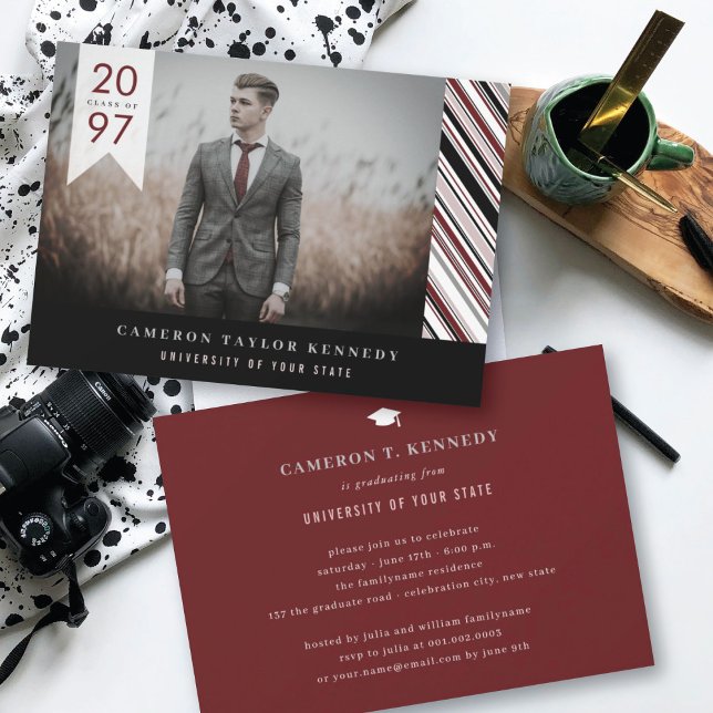 Modern Classic Pin Stripes Photo Graduation Party Invitation (Creator Uploaded)