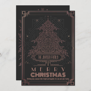 Modern Classic Pink Black Geometric Christmas Tree Holiday Card