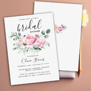 Modern Classic Pink Blush Roses Chic Bridal Shower Invitation