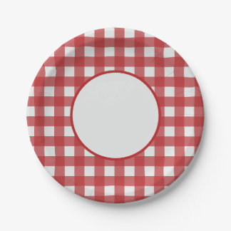 Modern Classic red and light grey gingham pattern Paper Plate