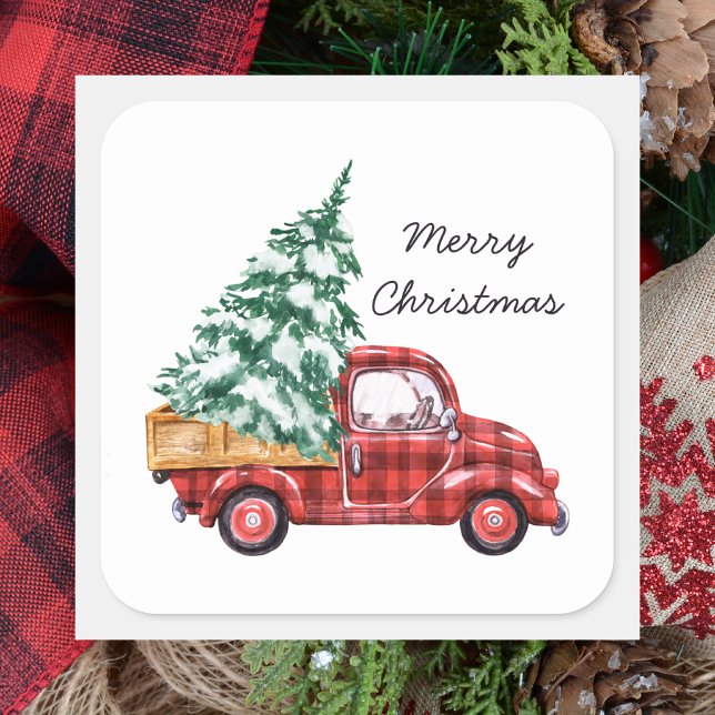 Modern Classic Red Christmas Truck  Square Sticker (Creator Uploaded)