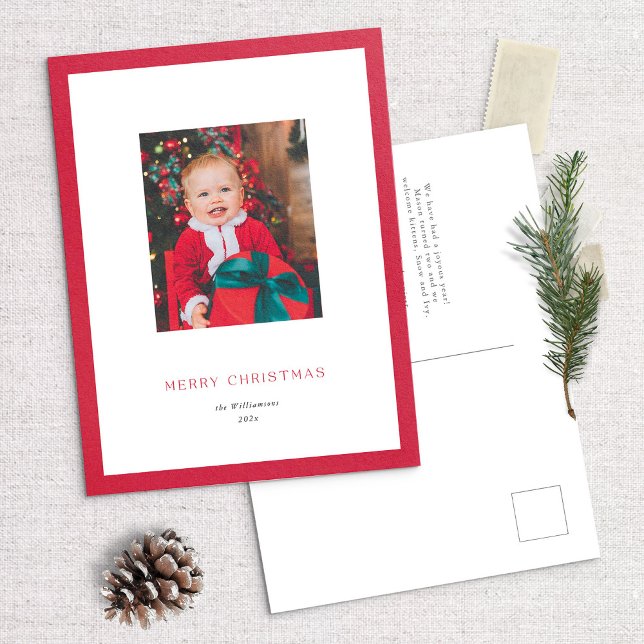 Modern Classic Red Frame Christmas Photo Card (Creator Uploaded)