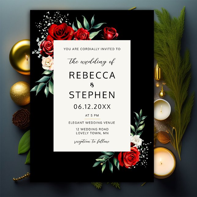 Modern Classic Red Rose Baby Breath Floral Wedding Invitation (Creator Uploaded)