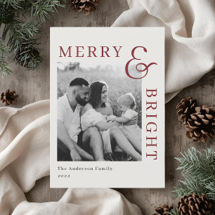 Modern Classic Red Typography Two Sided Photo Holiday Card