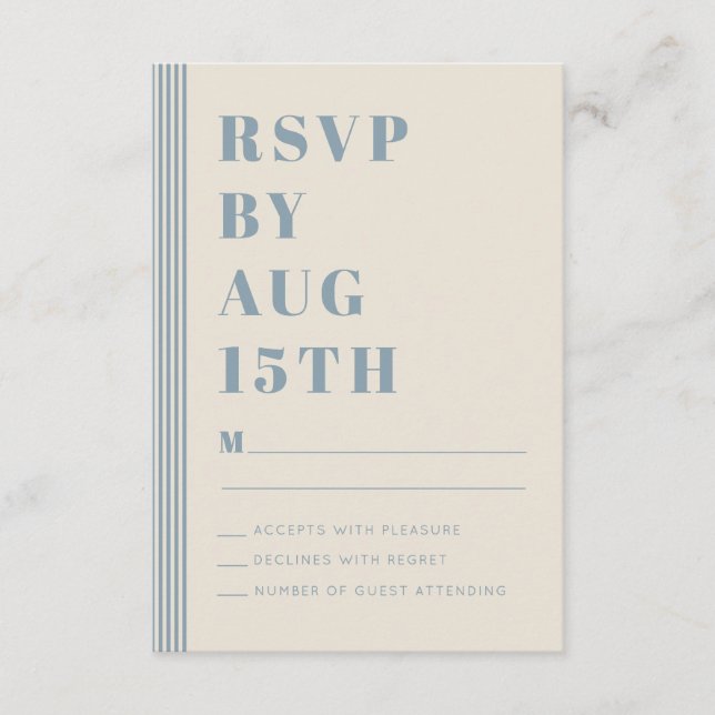 Modern Classic RSVP Blue Striped Wedding  Enclosure Card (Front)