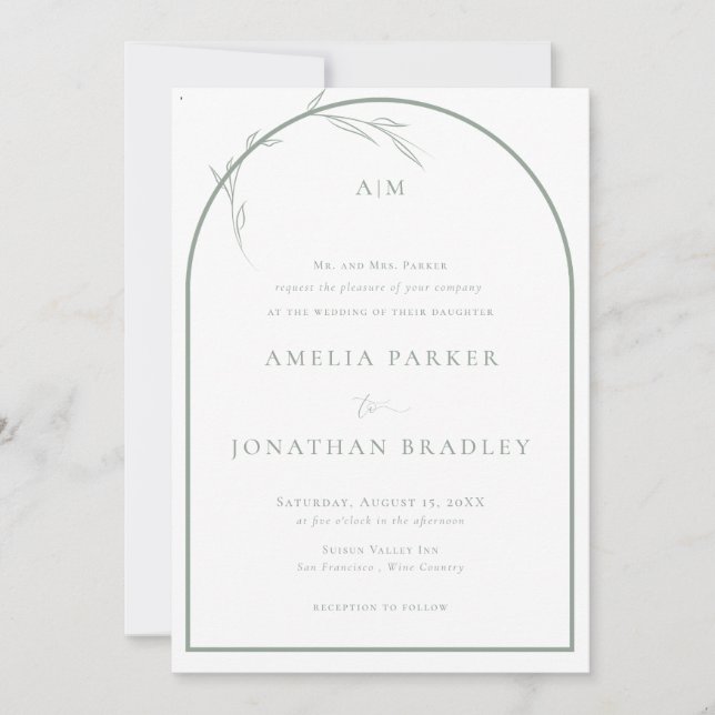 Modern Classic Sage Green | Formal Wedding  Invitation (Front)