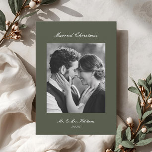 Modern Classic Sage Married Christmas Newlywed Holiday Card